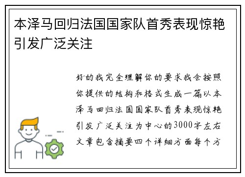 本泽马回归法国国家队首秀表现惊艳引发广泛关注